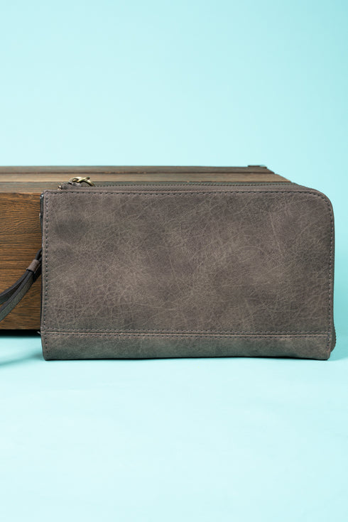 Taupe Gray Faux Leather Cassi Clutch