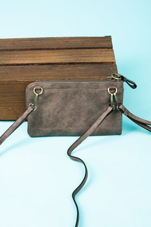 Taupe Gray Faux Leather Cassi Clutch