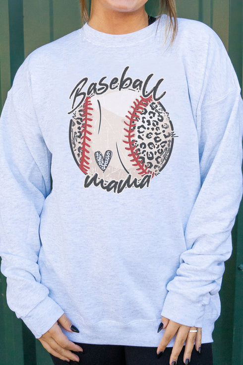 Script Leopard Baseball Mama Ecosmart Crewneck Sweatshirt