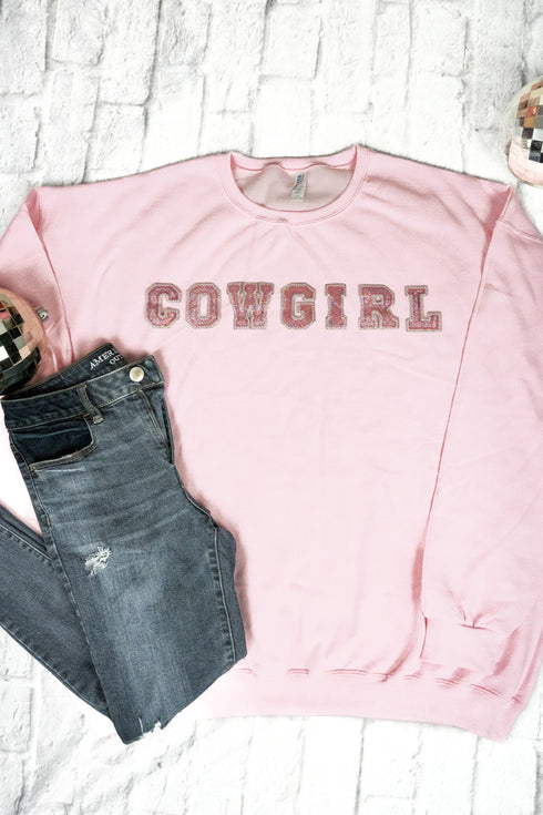 Cowgirl Pink Sparkle Patch Heavy-weight Crew Sweatshirt