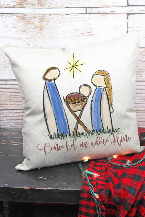 Come Let Us Adore Nativity Decorative Pillow Cover