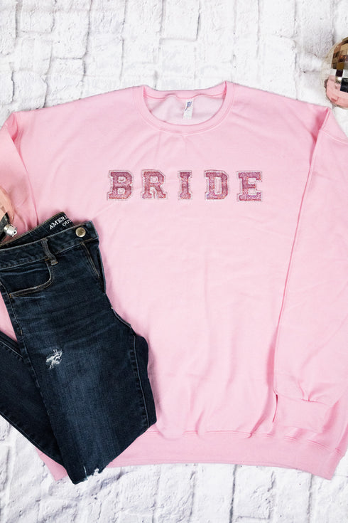 Bride Pink Sparkle Patch Heavy-weight Crew Sweatshirt