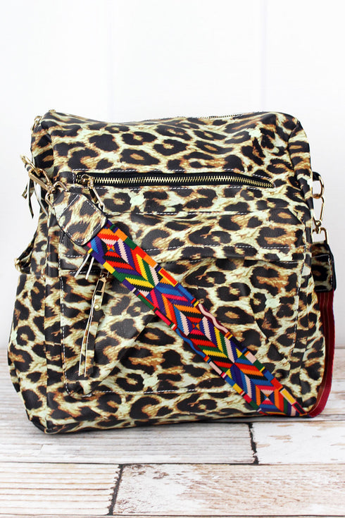 Leopard Faux Leather Backpack Tote