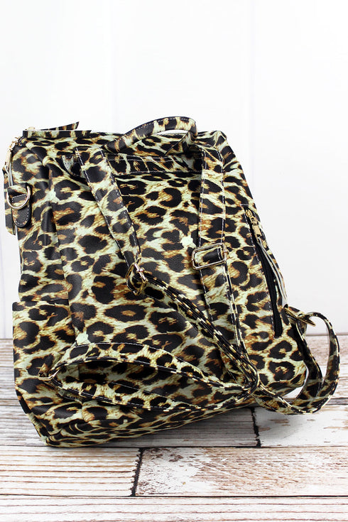 Leopard Faux Leather Backpack Tote