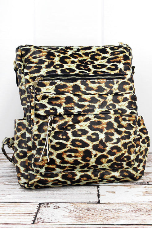 Leopard Faux Leather Backpack Tote