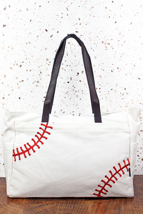 Embroidered Baseball Laces Day to Day Shoulder Tote