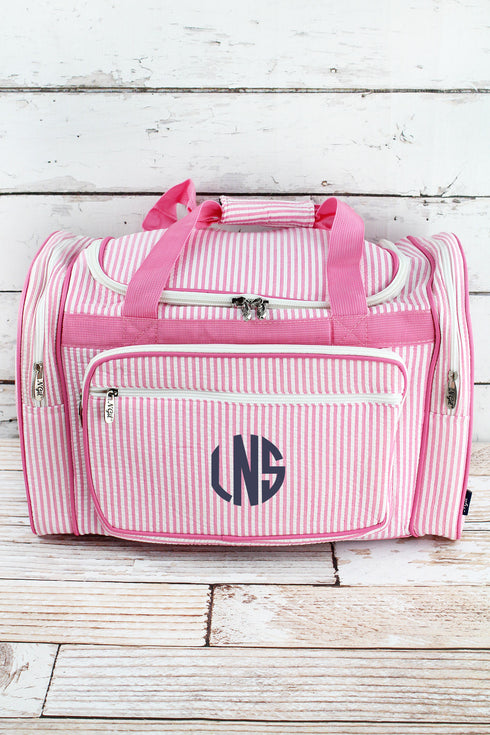 Pink Striped Seersucker Duffle Bag 20"