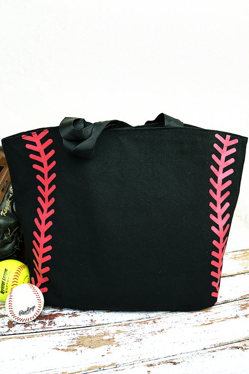 Black Baseball Laces Tote Bag