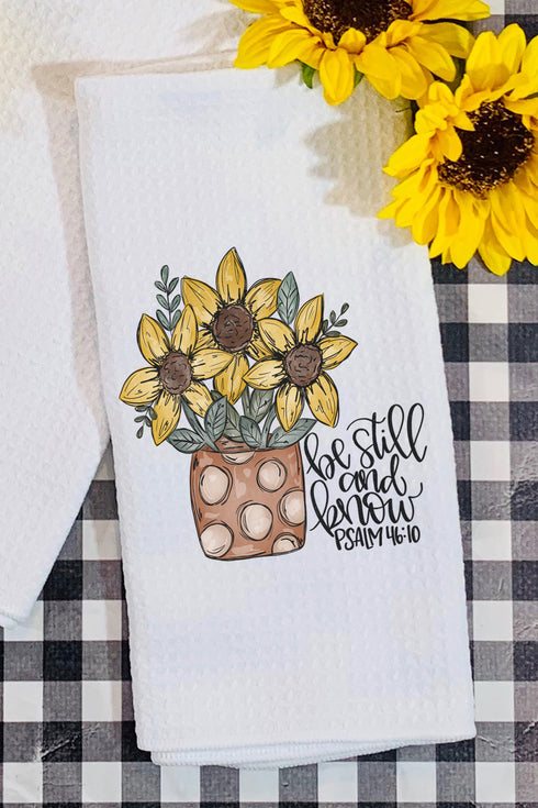 Sunflower Be Still And Know Waffle Kitchen Towel