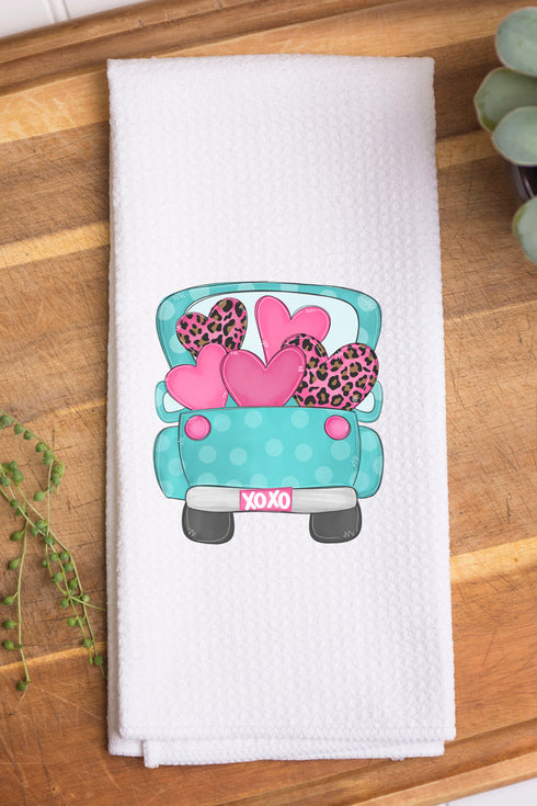 Valentine Truck Waffle Kitchen Towel