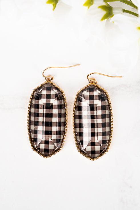 Mia Black Check Earrings