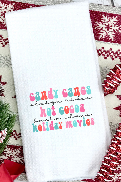 Colorful Christmas Favorite Things Waffle Kitchen Towel