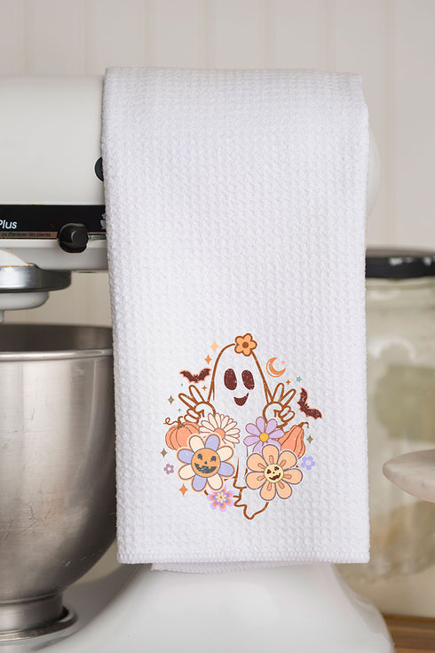 Flower Power Hippie Ghoul Waffle Kitchen Towel