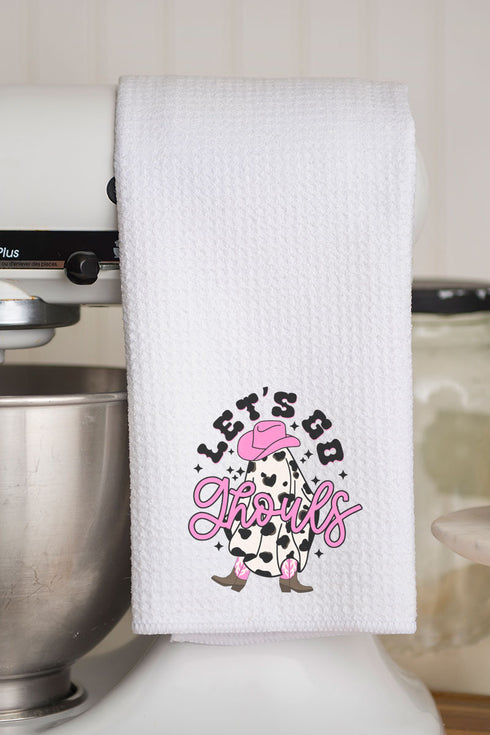 Cow Print Let's Go Ghouls Waffle Kitchen Towel