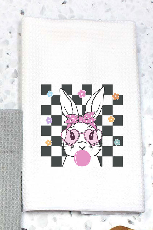 Retro Bubblegum Bunny Waffle Kitchen Towel