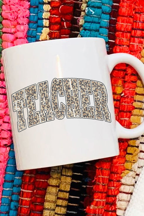 Arched Teacher Leopard White Mug