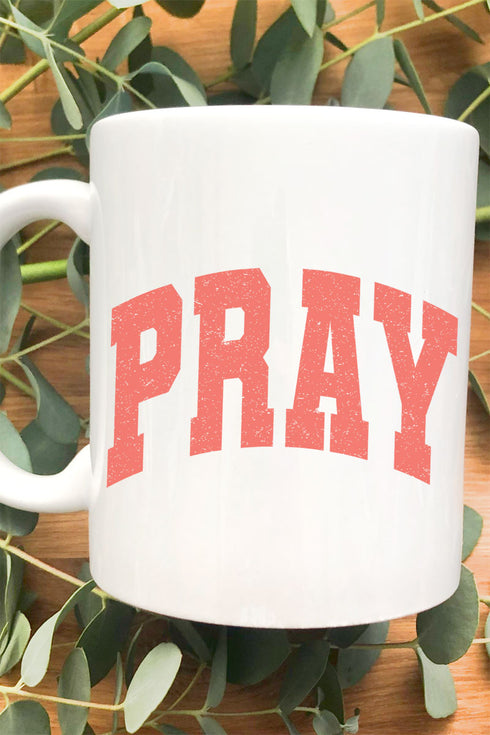 Vintage Varsity Pray White Mug