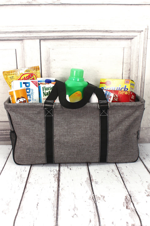 Steel Gray Crosshatch with Black Trim Collapsible Haul-It-All Basket with Mesh Pockets