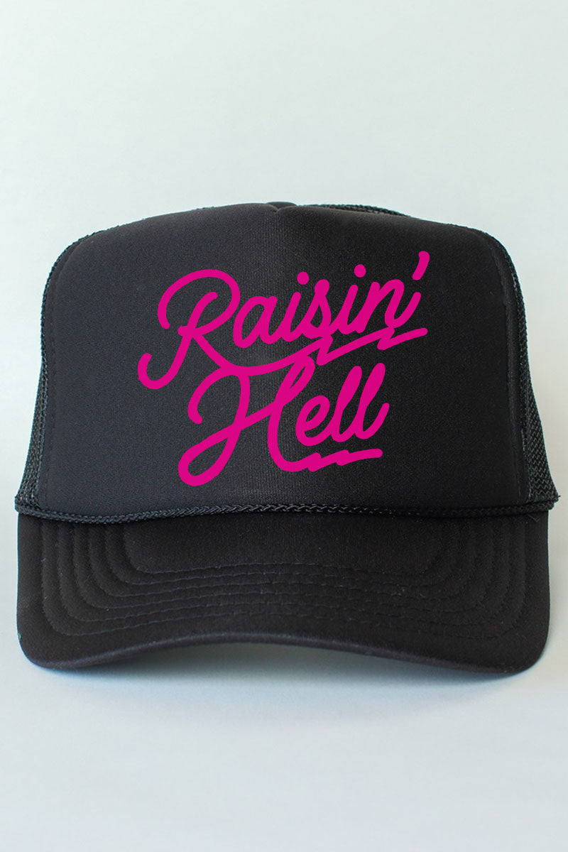 Pink Raisin' Hell Otto Black Foam Front Trucker Hat | HH – Howdy Honey