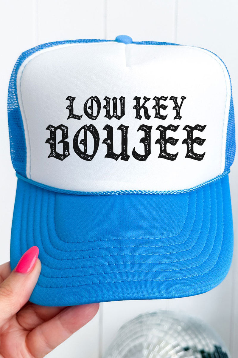 Low Key Boujee Otto Neon Blue with White Foam Front Trucker Hat | HH ...