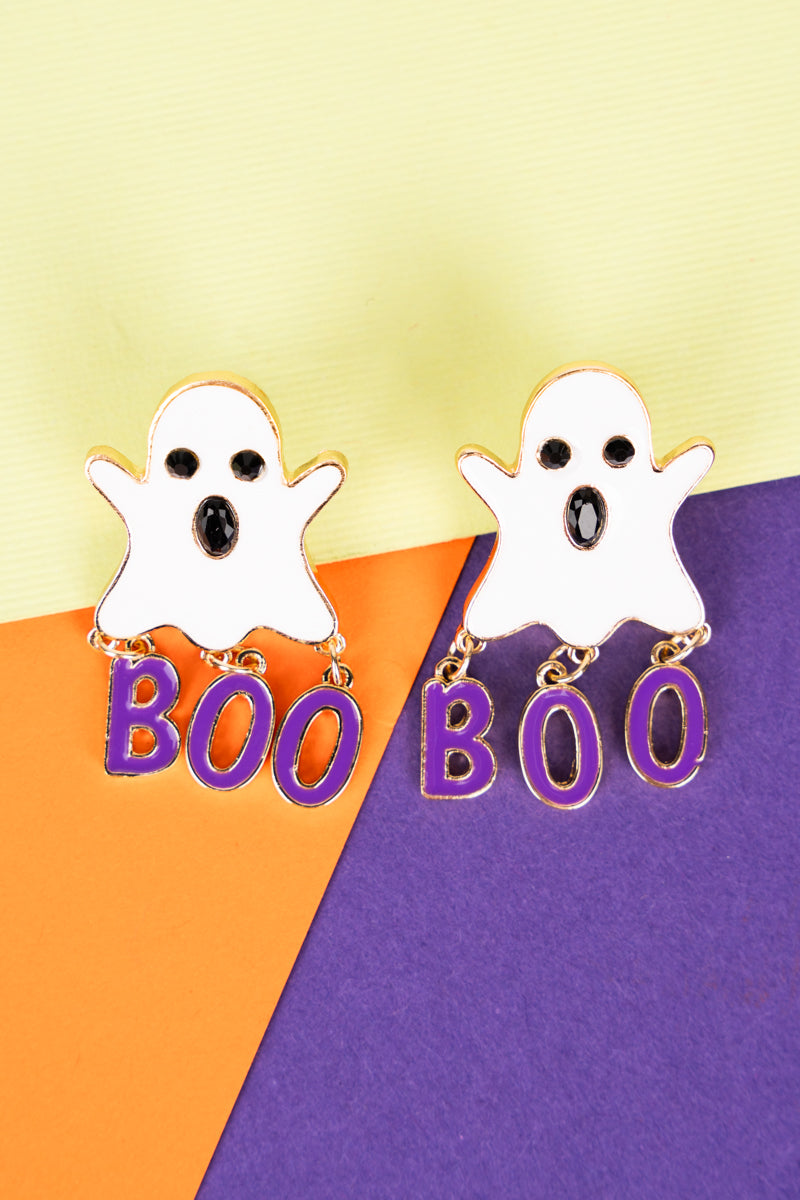 Fashion Halloween Ghost W/bpp Boo Dangle Fish Hook Earrings For Women /  AZERHE196-BSL