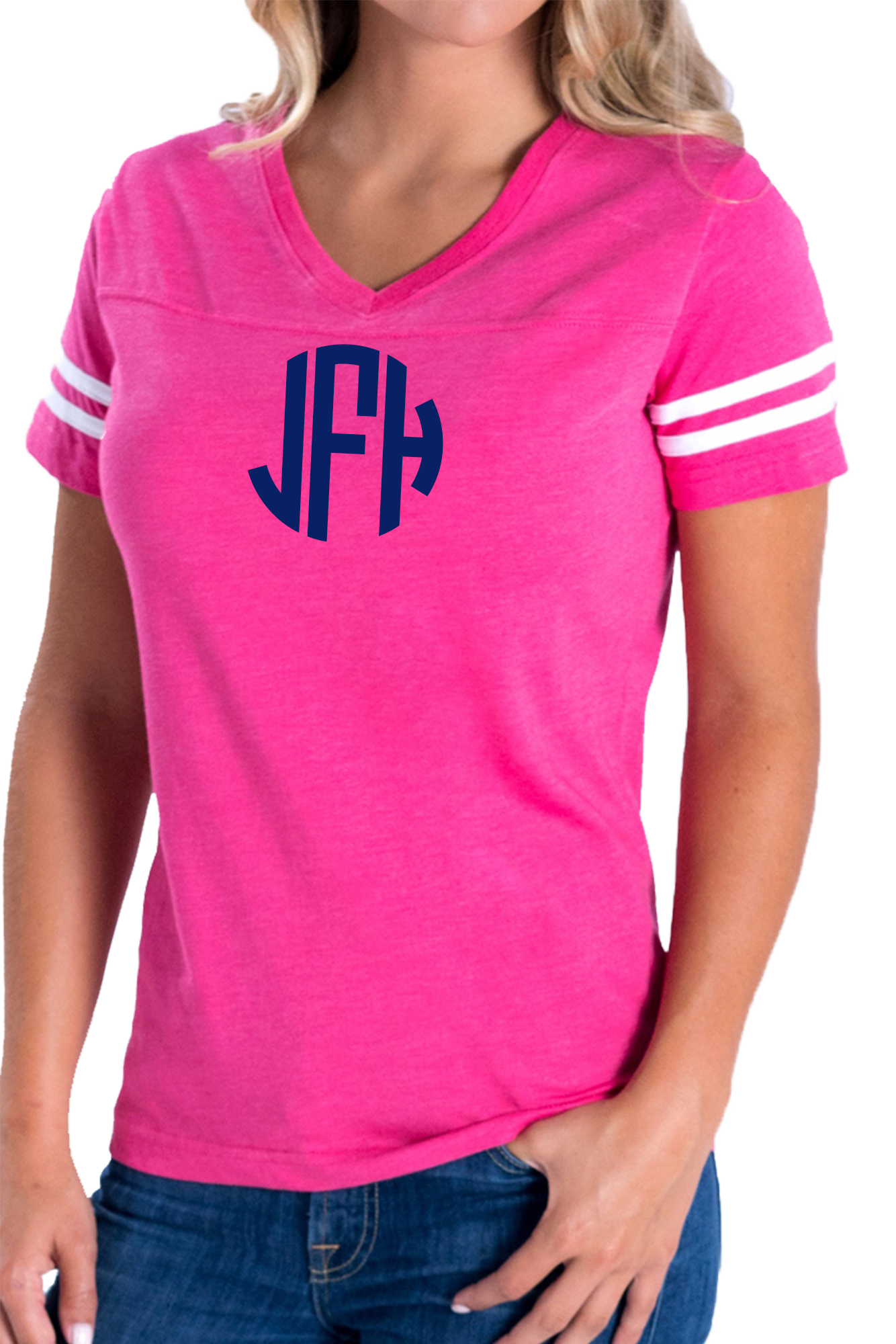 LAT Women's Football V-Neck Fine Jersey Tee Size up to 2XL 