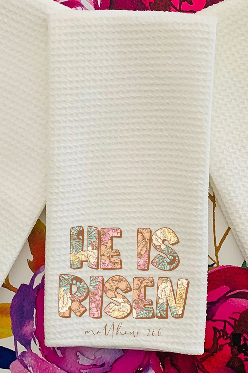 Block Letters He Is Risen Waffle Kitchen Towel | eWAM – Howdy Honey